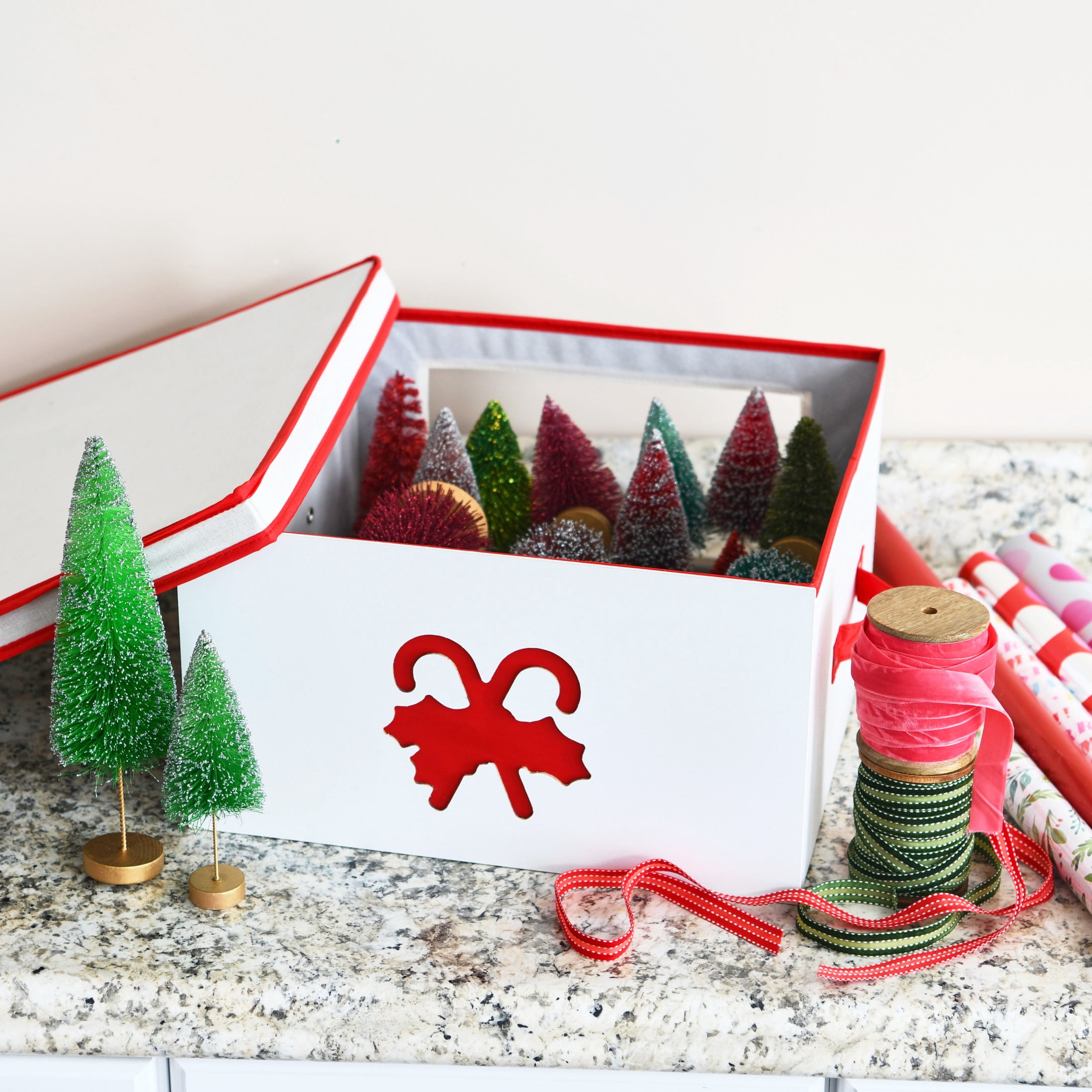 Household Essentials Holiday Storage Box, Large, Red Candy Cane