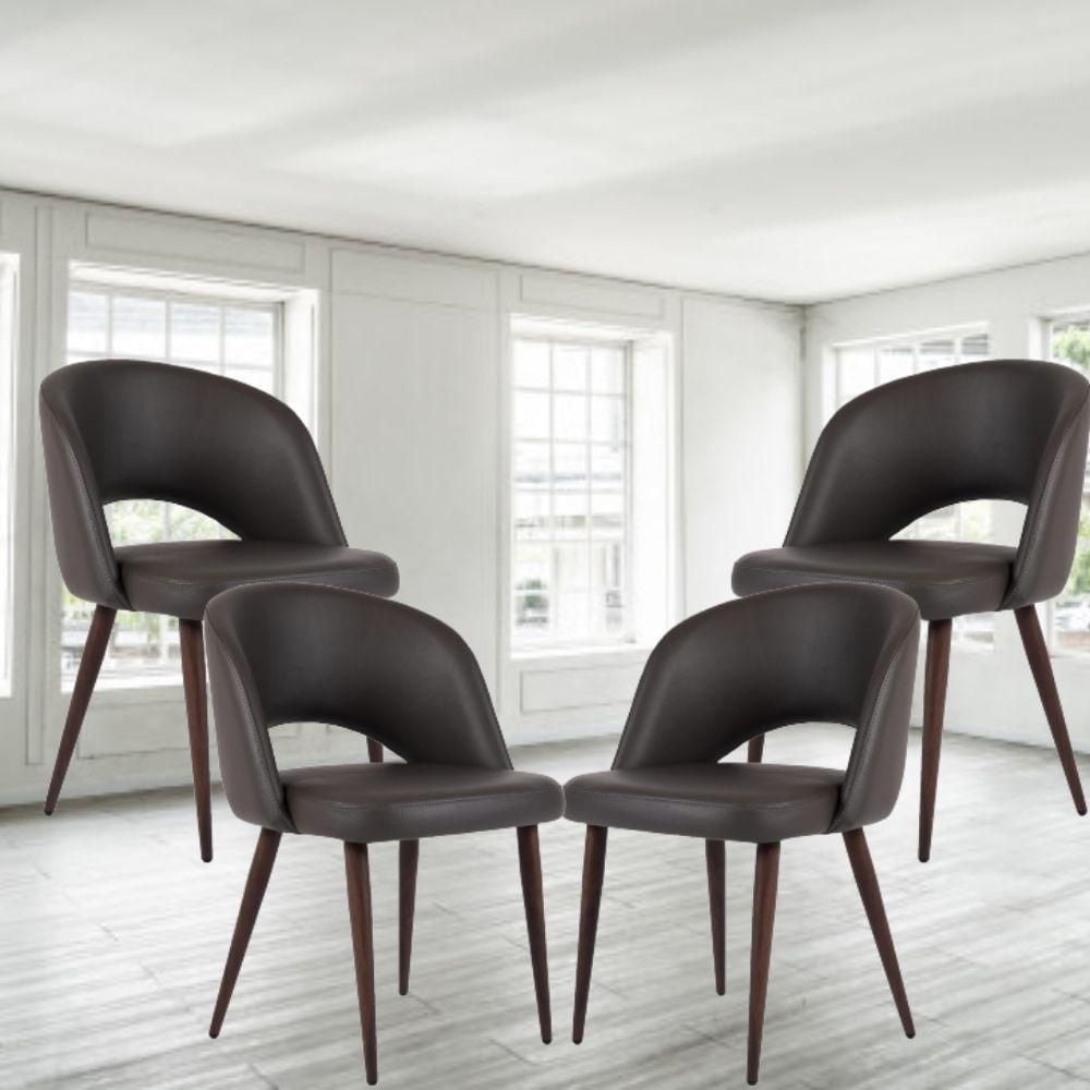 Executive Wood Dining Chair with Gray Leather Upholstery (Set of 4)