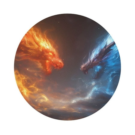 

Matuu Red And Blue Fire Dragon D for Cup Coasters Set of 6 Leather Coasters Desk Coasters for Office Measures 4” x 4” Round Shape