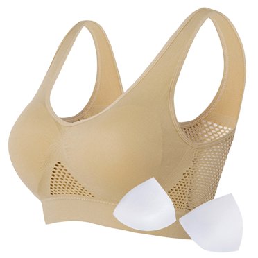 Womens Sports Bra Seamless Wirefree Breathable Yoga Bra Comfort Sleep Bra Workout Running Underwire Bras For Women No Wire Bra Beige