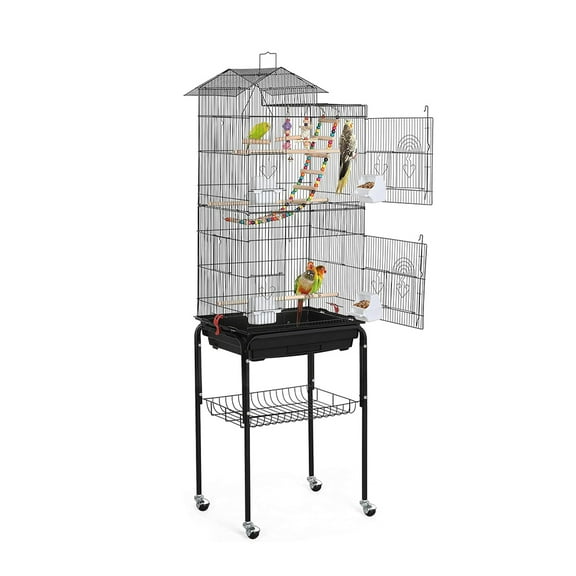 62.4inch Standing Large Bird Cage with Rolling Stand and 2 Toys, a Ladder and a Swing for Parakeets Budgies Cockatiels Lovebirds Small Birds