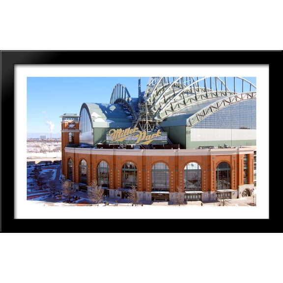 Miller Park 40x24 Large Black Wood Framed Print Art - Home of the Milwaukee Brewers