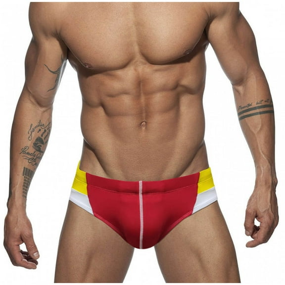 kamemir Swim Briefs for Men Mens Swimming Trunks Flat Corner Beach Resort Water Park Soaking Hot Spring Digital Printed Swimming Trunks(Red,XXL)