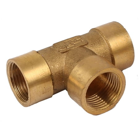 3/8 BSP Female Thread T Shaped 3 Ways Water Fuel Pipe Brass Connector Gold