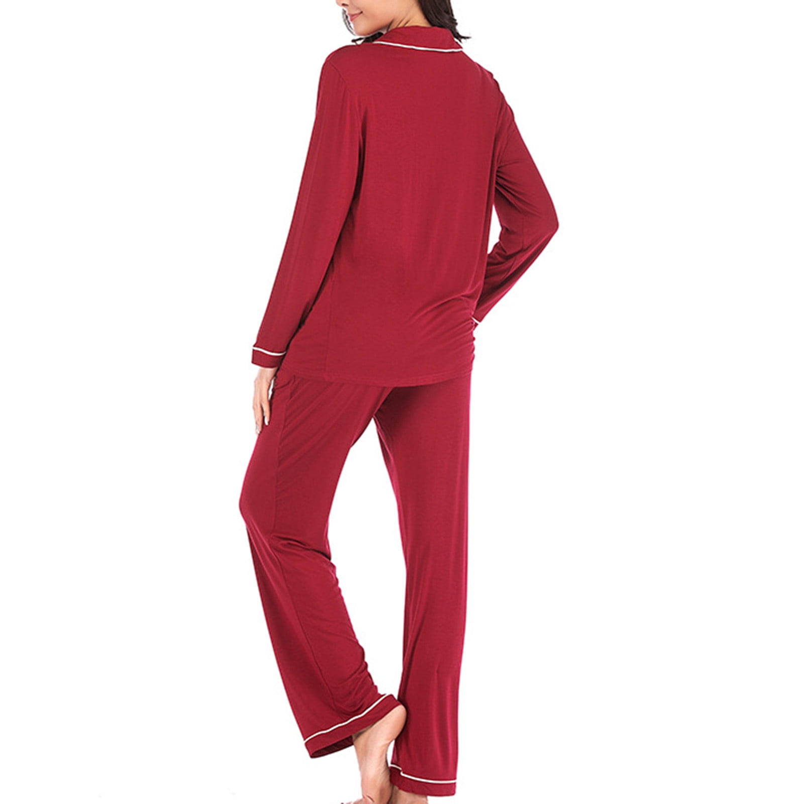 BONIXOOM Christmas Pajamas For Women Matching Family Christmas Pajamas Loungewear None Long Sleeve Sleepwear Sets Solid Wine M
