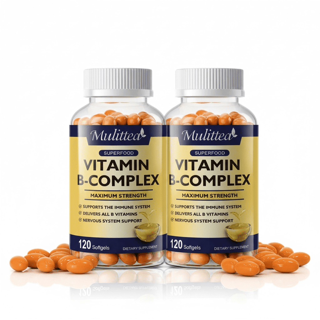 (2 Pack) Mulittea Super B-Complex Capsules, Full Spectrum Vitamin B Blend with B12 & Folate, Energy & Nervous System Support, 240 Count