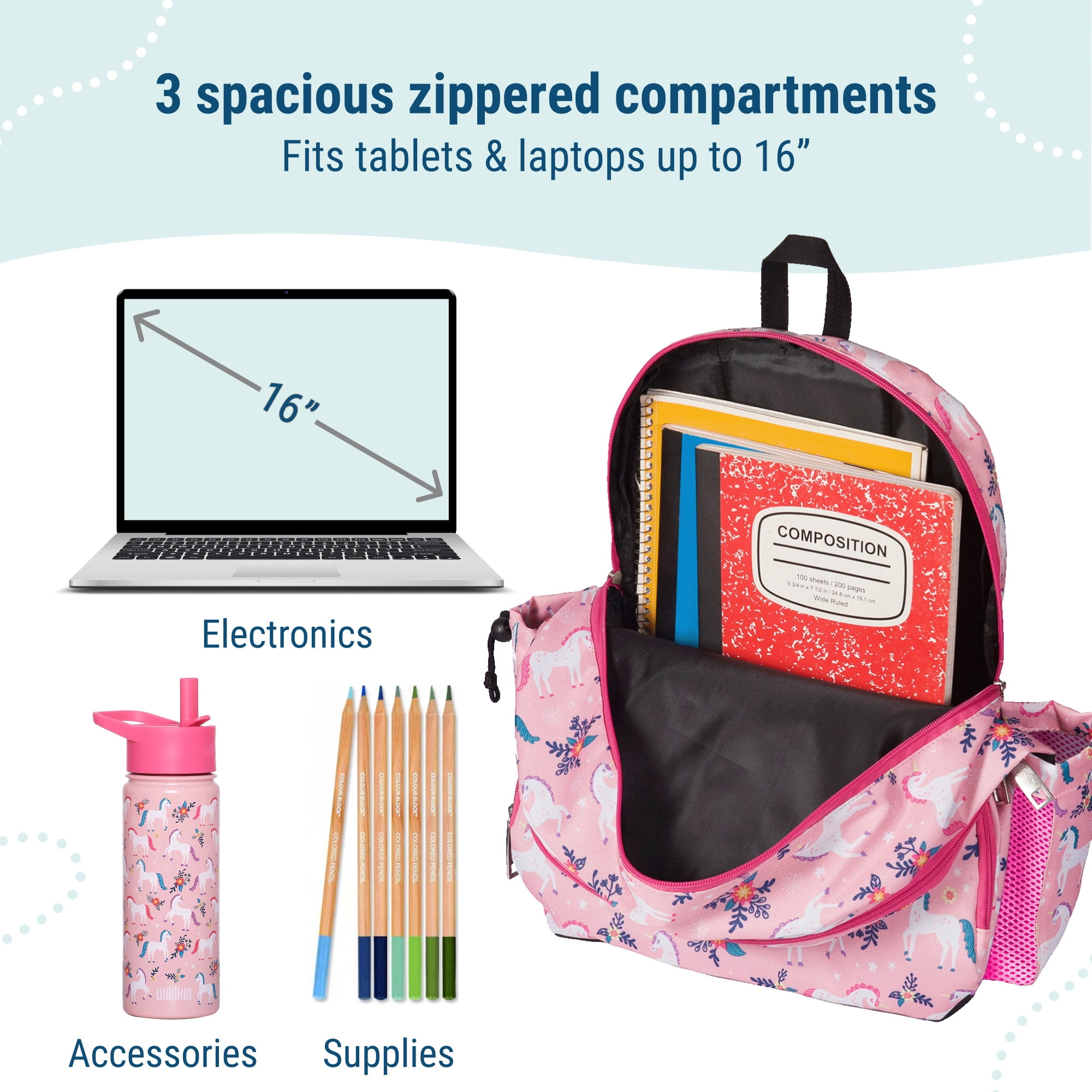 Wildkin Kids 17 Inch Backpack for Boys and Girls, Perfect for School and Travel (Magical Unicorns Pink)