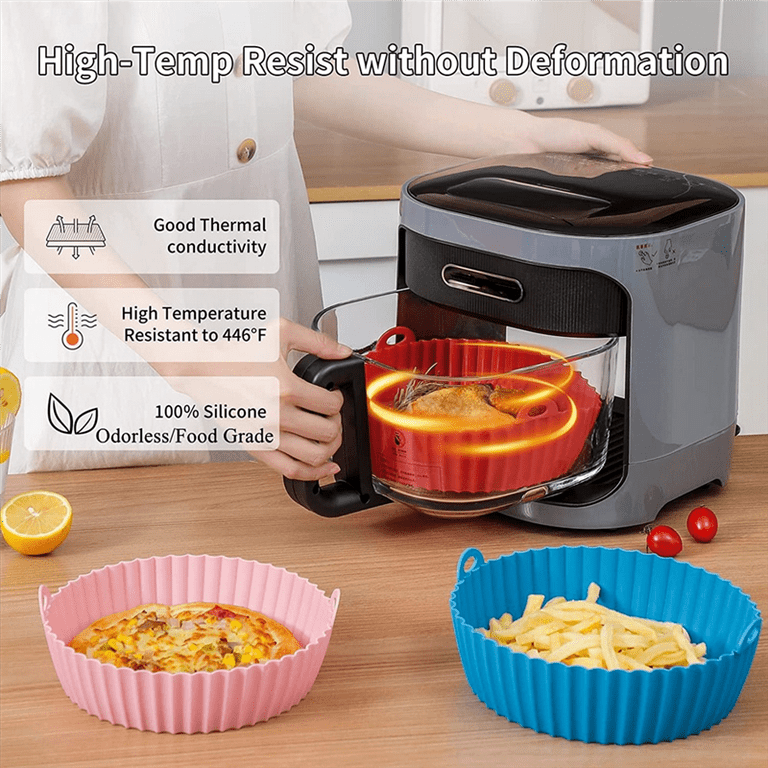 Air Fryer Silicone Liners Pot, 8.7inch Reusable Silicone Air Fryer Basket with Heat-proof Gloves, Easy Cleaning, Replacement of Parchment Paper Liners