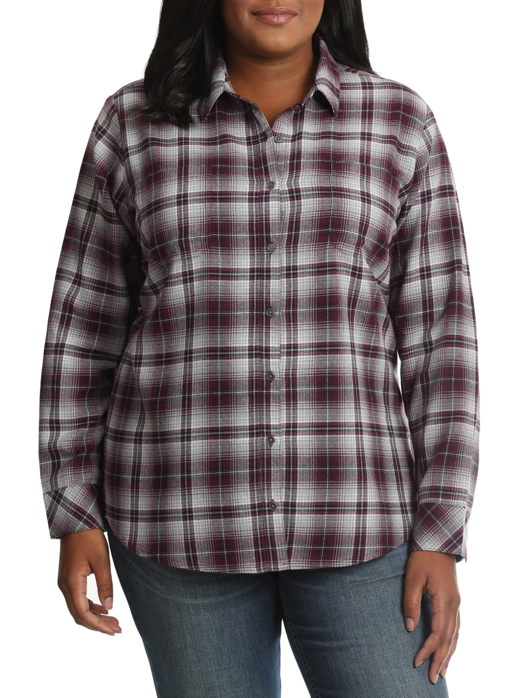 Women's Plus Long Sleeve Plaid Flannel Shirt - Walmart.com
