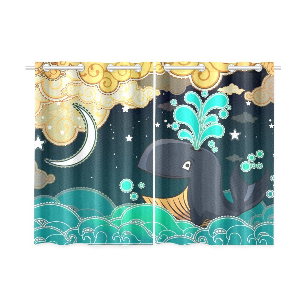 YUSDECOR Nigh Funny Whale Window Curtains Kitchen Curtain ... on {keyword}