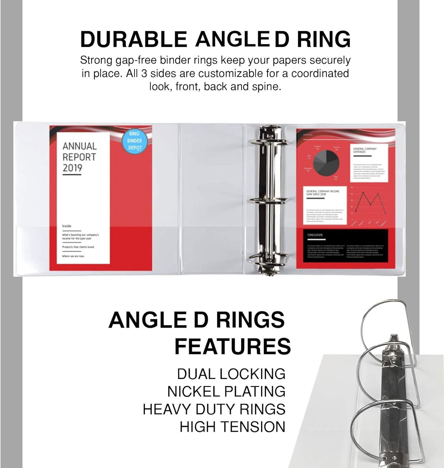 3 Ring Binder, 2 Pack of 3 Inch D Ring Binders, 8.5" x 11" Presentation Folder View Binder with Pockets, Durable Non-Stick Customizable Clear View Cover for Documents, Files, Projects (White)