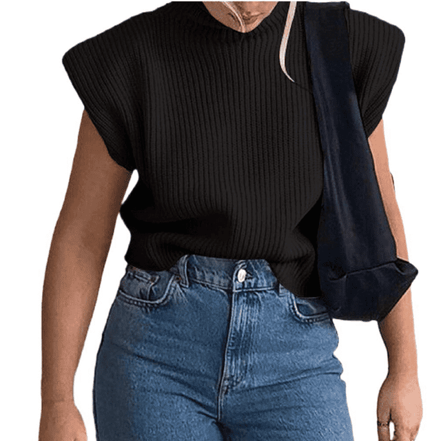 EASTIN Femmes Pull-Over Col Roulé Manches en Tricot Débardeurs Épaulettes Streetwear
