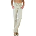 thumbnail image 3 of ToBeInStyle Women's Cozy Linen-Cotton Blend Heather Dye Pants - Taupe - Large, 3 of 7