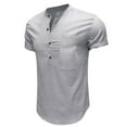 thumbnail image 2 of Hotian Mens Big & Tall Short Sleeve Linen Henley Shirt with Pocket Light Gray S (One Size Smaller), 2 of 4