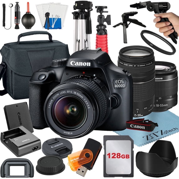 Canon EOS Rebel T100 4000D DSLR Camera with 18-55mm Lens SanDisk 32GB Memory Tripod Backpack and ZeeTech Bundle (International Model)