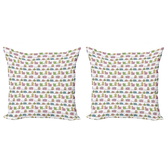 Amsterdam Throw Pillow Cushion Cover Pack of 2, Doodle Style Interpretation of Colorful Urban Architecture, Zippered Double-Side Digital Print, 4 Sizes, Lime Green Multicolor, by Ambesonne