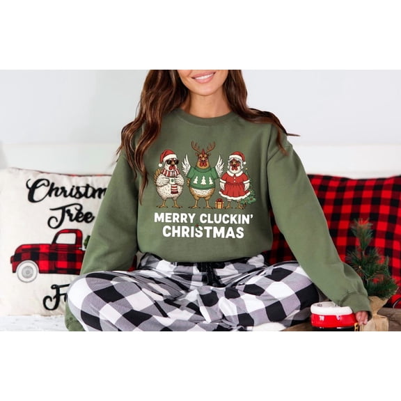 Merry Cluckin' Winter Sweatshirt: Chicken Tshirt All Size S-5XL