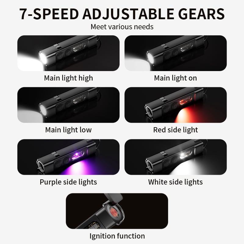 SKYFIRE 2PC Mini Flashlight Portable Pocket EDC LED Light Strip Keychain, 7 Modes, With Fire Starter Function, Suitable for Outdoor Camping, Hiking, Fishing, Light at Home, Emergency Use