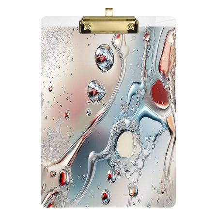 Fashion Clipboard, Acrylic Clipboards, 12.5 x 9 in Clipboard with metal clips, Clip with Retractable Hanging Tab Water Drip Abstract Painting