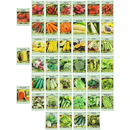 Set of (43) Current Year Assorted Vegetable & Herb Seeds - Create a Deluxe Garden All Seeds are Heirloom - 100% Non-GMO - Heirloom