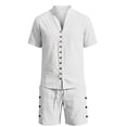 thumbnail image 4 of JAJAHO Mens Linen Shirt And Shorts Set Summer Short Sleeve Casual Breathable Comfortable Solid Color V Neck Shirts For Business Travel 2 Piece Versatile Outfit, 4 of 5