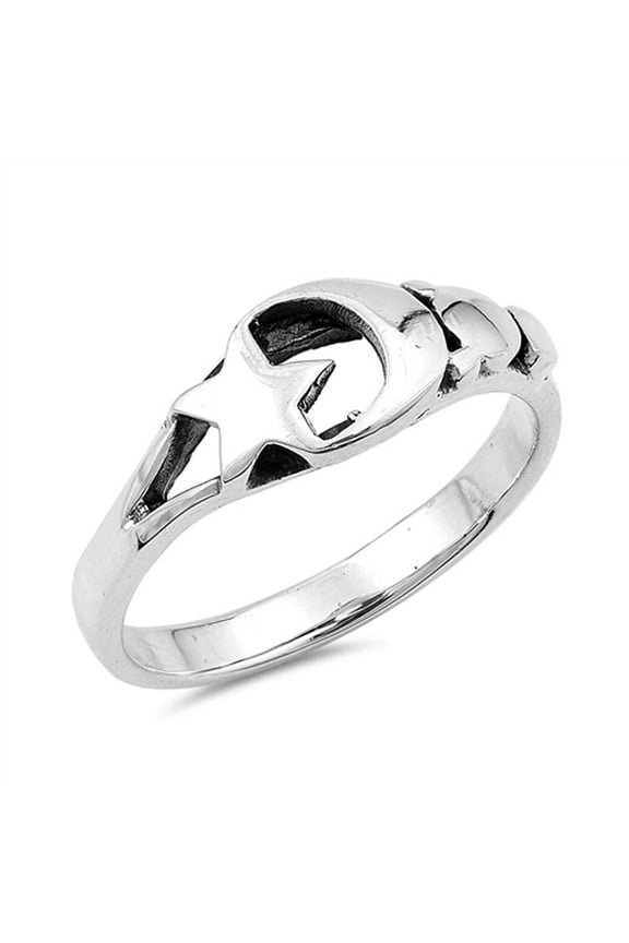 Star Moon Universe Space Ring .925 Sterling Silver Band Jewelry Female Male Unisex Size 5