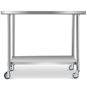 Costway 30 x 48 Stainless Steel Commercial Kitchen Work Table w/ 4 Wheels