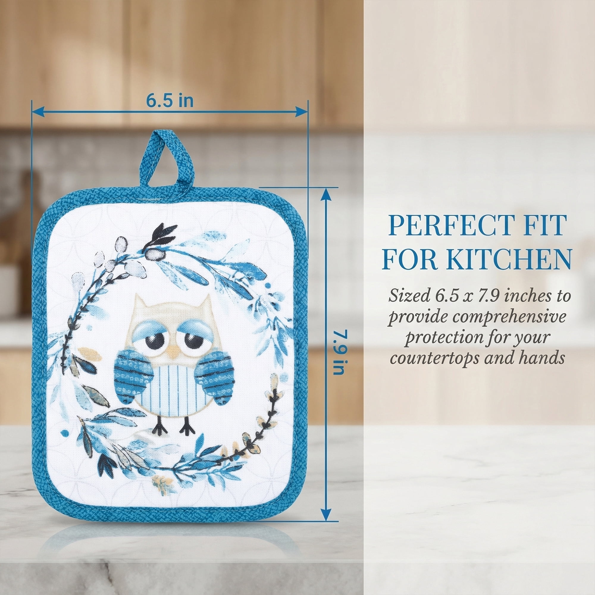 Unique Bargains 2 Pcs Pot Holders, Heat Resistant Trivets for Baking Blue owl 6.5"x7.9"