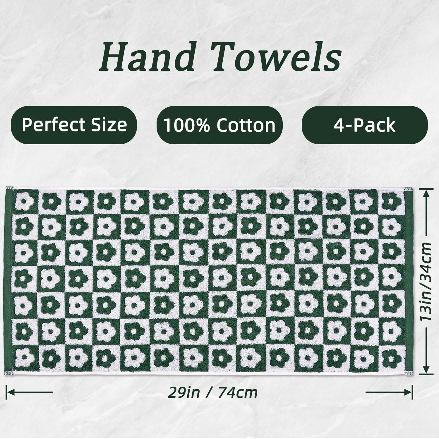 Cotton Hand Towels Pink Checkered Floral - Quick Drying Hand Towel Set of 4, for Women Girls Wife Mom Daughters, 29" x 13"