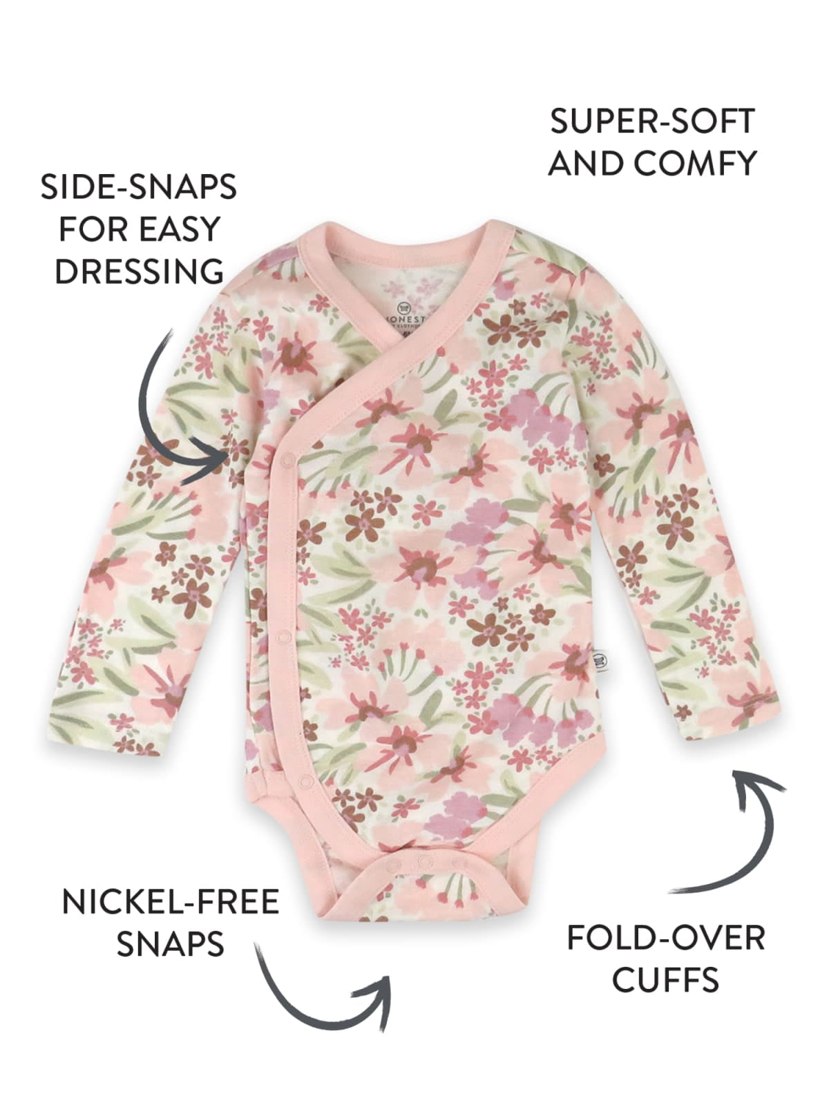 Honest Baby Clothing Organic Cotton Boy/Girl Long Sleeve Side-Snap Bodysuit, Preemie to 9M
