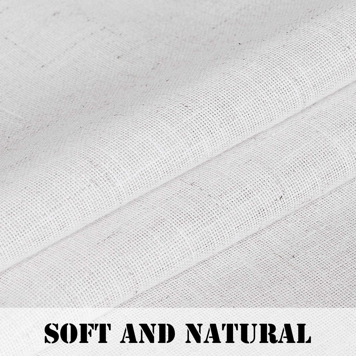 PrimeBeau Linen Tab Top Light Filtering Curtains, Set of 2, 52" x 63", Pure White