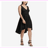 DKNY Women's Textured Knee Length High-Low V-Neck Sleeveless Shift Dress 14/Black
