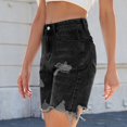 thumbnail image 4 of SWSMCLT Women's Jean Denim Shorts Mid Rise Shorts Pocket Button Casual Shorts Fashion Distressed Summer Black Small, 4 of 5