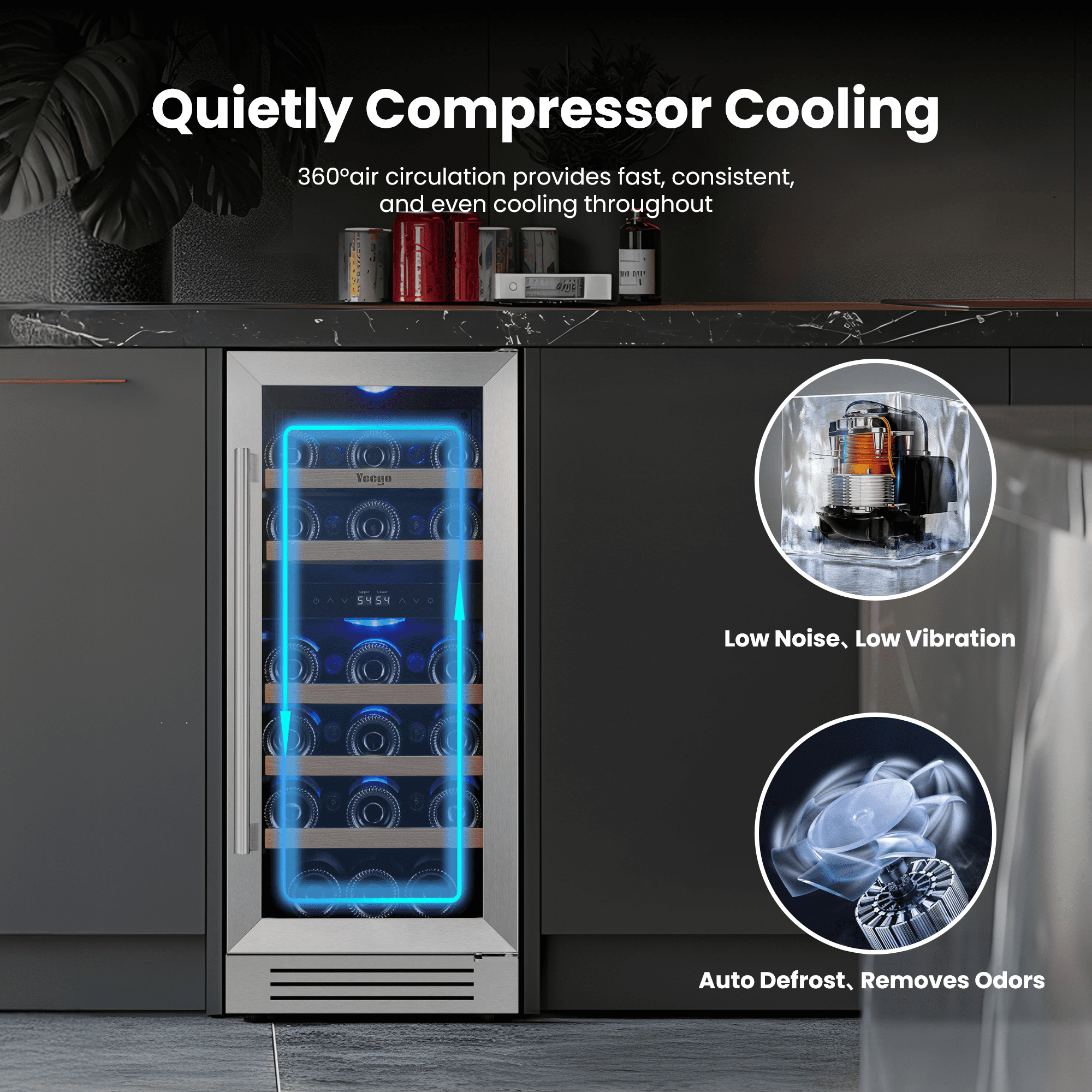 Yeego 15" Wine Cooler Refrigerator, 28 Bottle Dual Zone Wine Fridge with Glass Door for Home/Office, Built-in & Freestanding