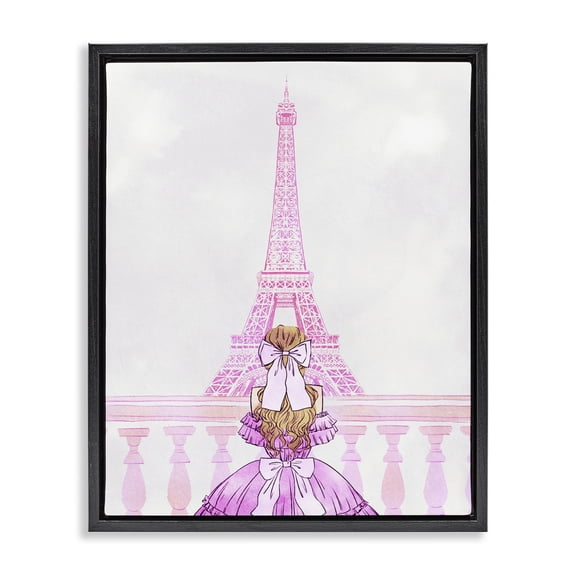Stupell Industries Pink Gown & Eiffel Tower Black Framed Floater Canvas Wall Art, design by Ziwei Li