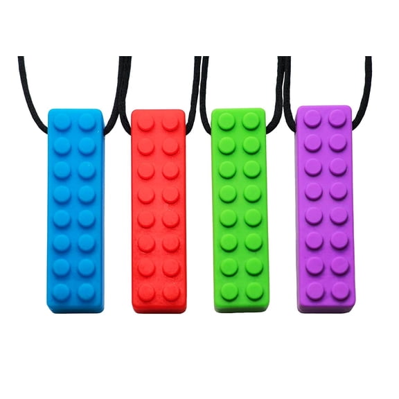 Tilcare Chew Chew Pencil Sensory Necklace 4 Set - Best for Kids or Adults that like Biting or Have Autism Perfectly Textured Silicone Chewy Toys - Chewing Pendant for Boys & Girls - Chew Necklaces