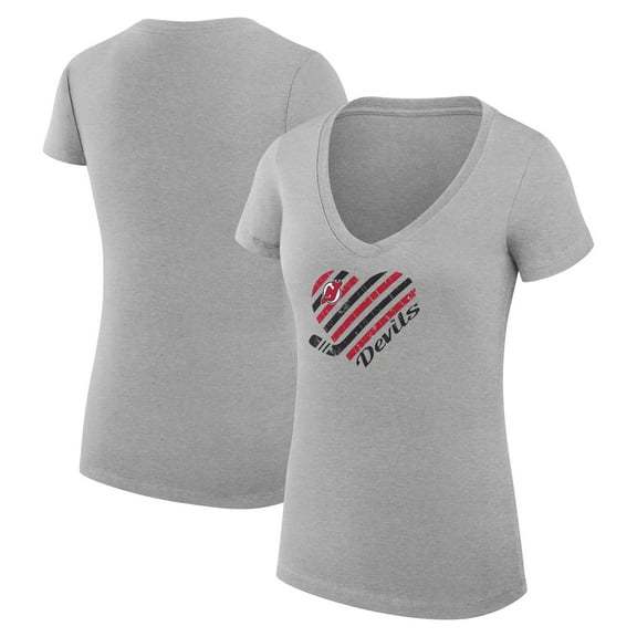 Women's G-III 4Her by Carl Banks Heather Gray New Jersey Devils Super-Slim Fit Lightweight Heart V-Neck T-Shirt