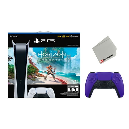 Sony Playstation 5 Digital Edition Horizon Forbidden West Bundle with Extra Purple Controller and Microfiber Cleaning Cloth