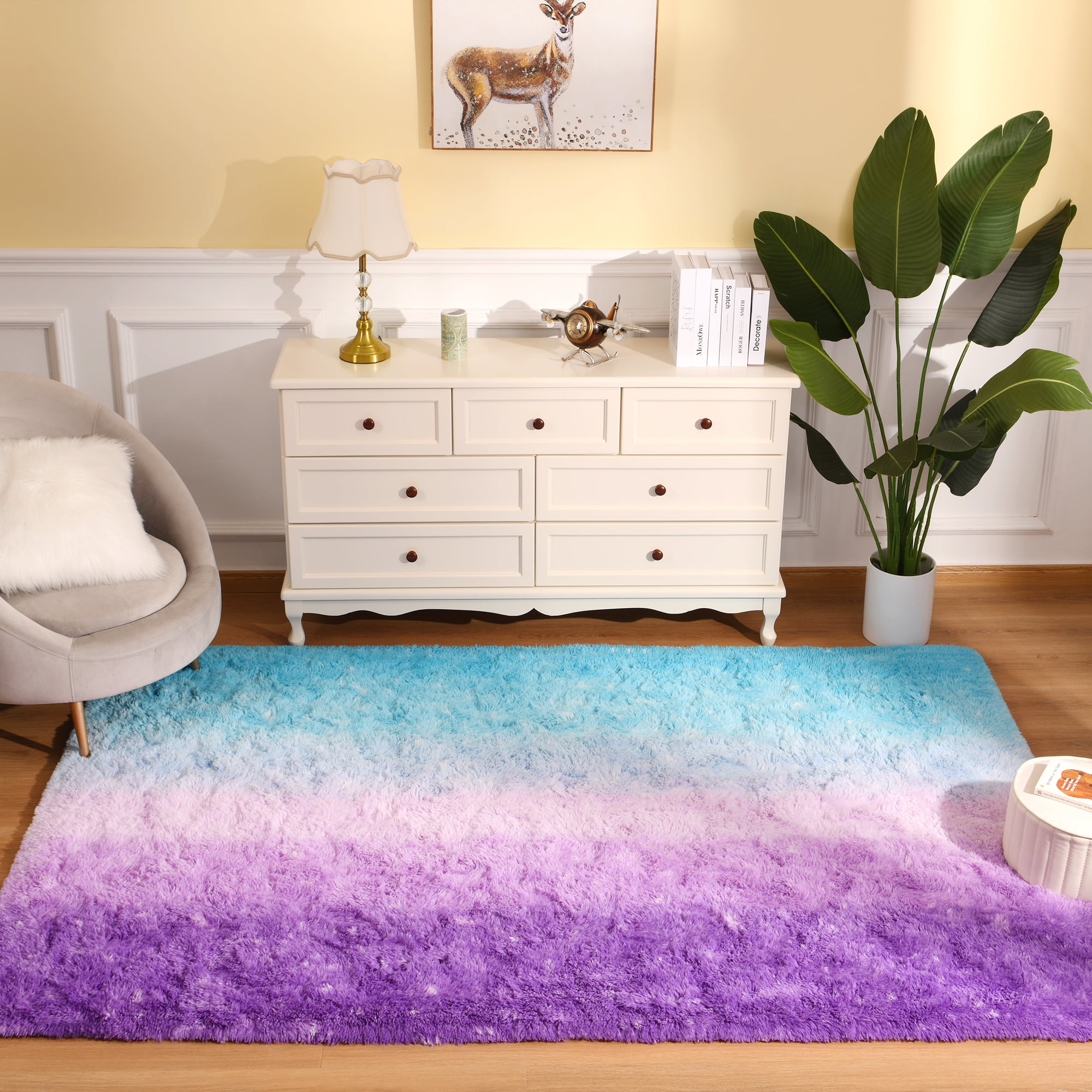 Noahas Contemporary Blue and Purple Gradient Area Rugs, 5' x 8'