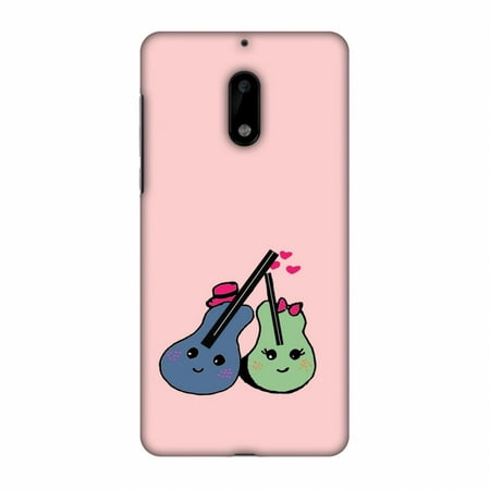 Nokia 6 Case - Music doodles- Baby pink, Hard Plastic Back Cover, Slim Profile Cute Printed Designer Snap on Case with Screen Cleaning