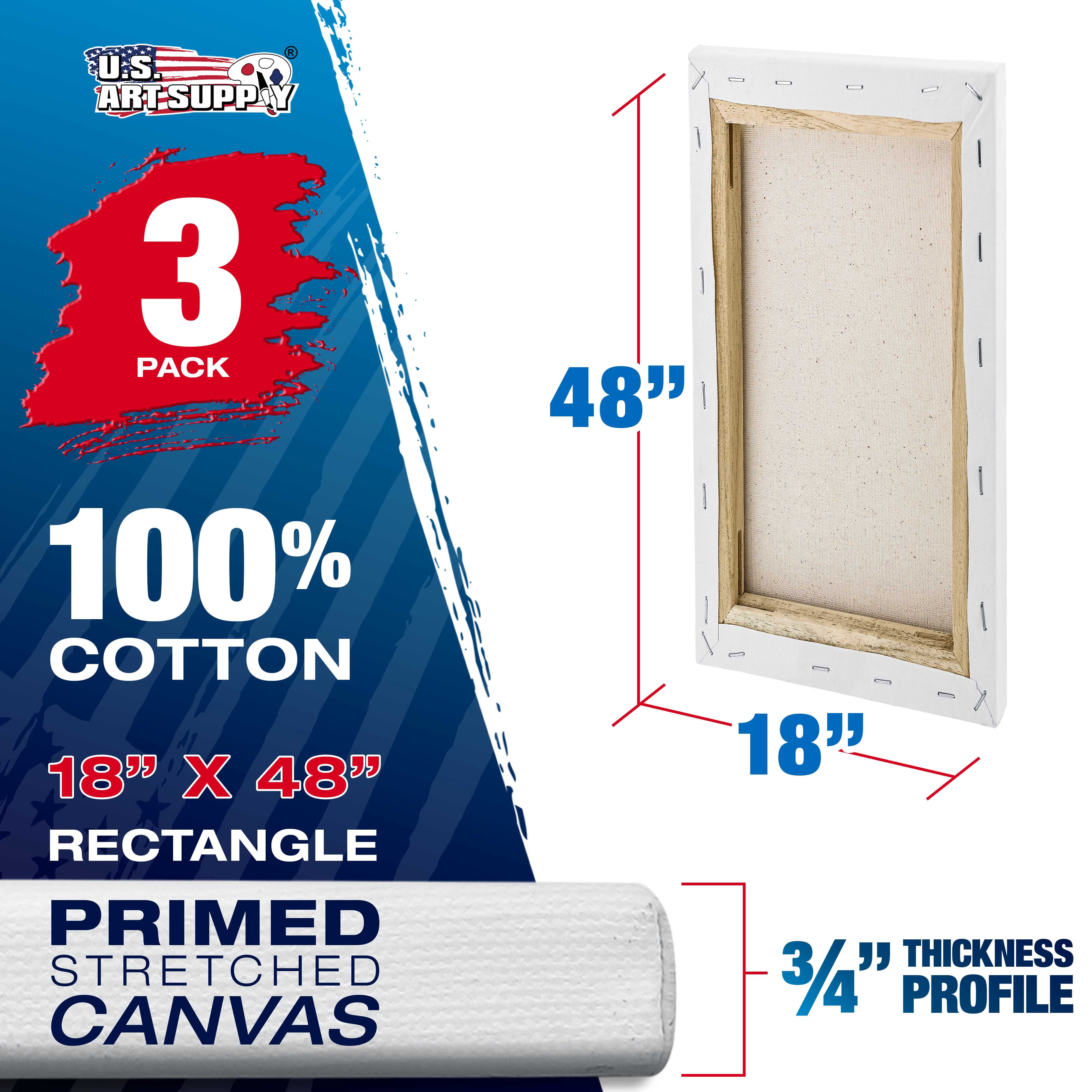 U.S. Art Supply  18" x 48" Professional Quality Acid Free Stretched Canvas 3-Pack - 3/4 Profile 12 Ounce Primed Gesso