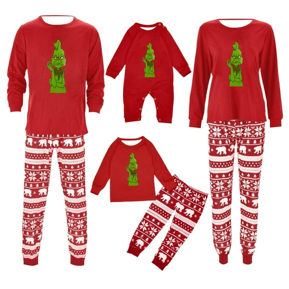 Onlypjs Greench Family Christmas Pajamas Matching Sets – Red Holiday PJs for Women, Men and Couples – Long Sleeve Top and Winter Print Pants