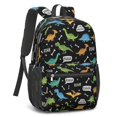thumbnail image 2 of Black Cartoon Dinosaurs Text Pattern 17" Waterproof Oxford School Backpacks for Teens, S-Shape Padded Straps, for School, Travel, Hiking, Camping, 2 of 5
