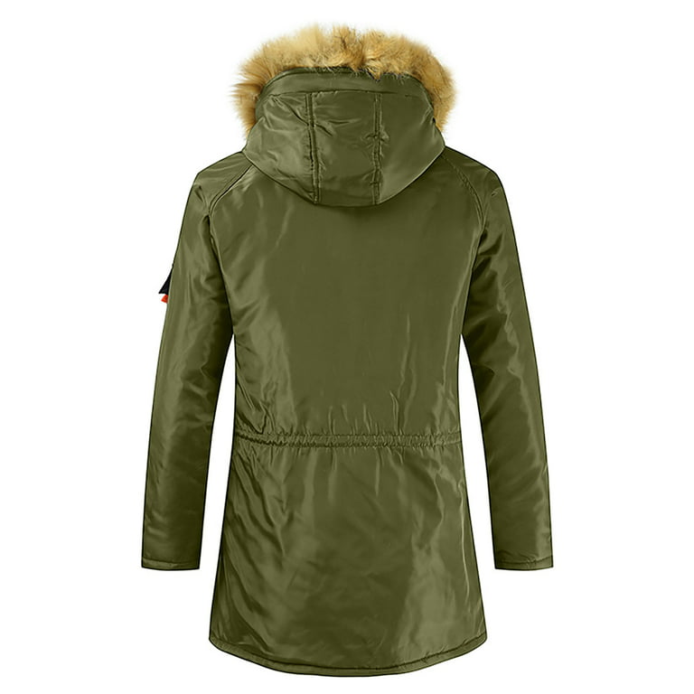 Olyvenn Winter Warm Men's Fashion Casual Loose Medium Length Cotton Coat  Plush Hooded Cotton Coat Large Thickened Thermal Coat Long Sleeve Parkas  Padded Warm Cotton Snorel Parkas Army Green 10 
