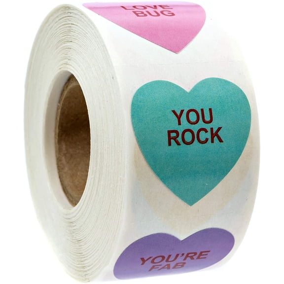 Valentine Candy Heart Stickers / 500 Valentine Stickers / 1 1/8 Inch Heart Stickers