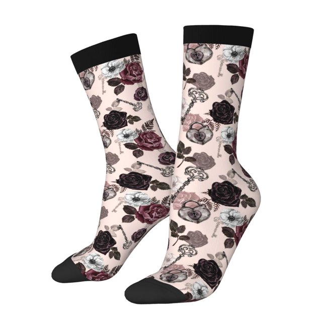 Balery Retro Red Black Roses Calcetas Largas con Estampado para Hombre y Mujer – Suaves y Transpirables, Talla Única (US 5-11)