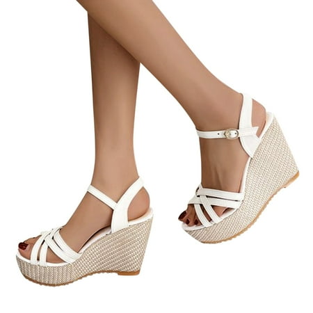 

Cathalem Sandals Soled Leisure Womens Thick Fashion Shoes Wedges Outdoor Casual Breathable Wedge Espadrille Sandals for Women White 6.5
