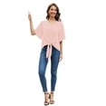 thumbnail image 3 of Uvplove Womens Tie Front Blouses V Neck Short Sleeve Chiffon Tops Dressy Casual Summer Shirts,Pink,US Size L, 3 of 10