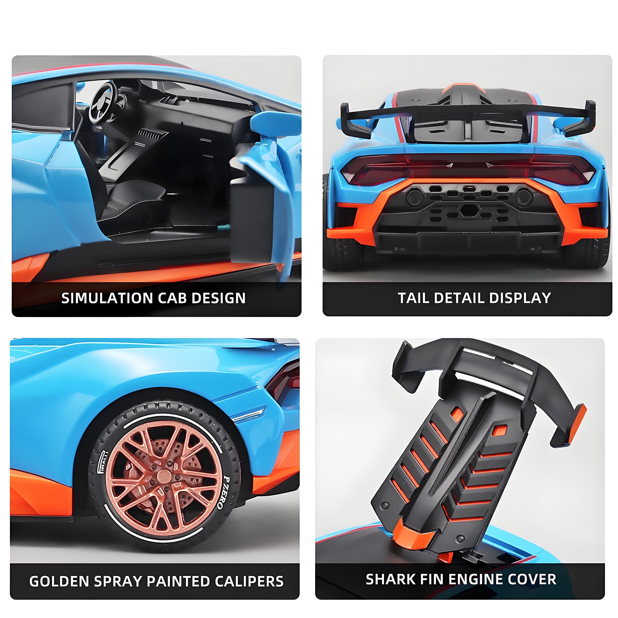 Anmyjuly Model Car 1/24 Scale Lambo Huracan STO Die Cast Metal Toy Cars,Pull-back Car with Lights and Sounds,Blue