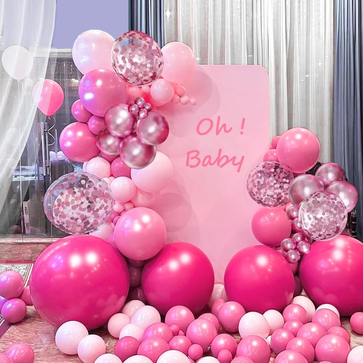 Pink Balloon Garland Arch Kit, 156 Pcs Hot Pink Light Pastel Pink Metallic Balloons Different Size 18 12 10 5 inch for Baby Shower Bridal Birthday Princess Wedding Party Decorations